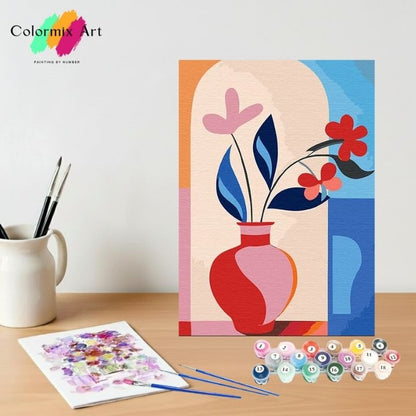 Abstract red flowers in red vase