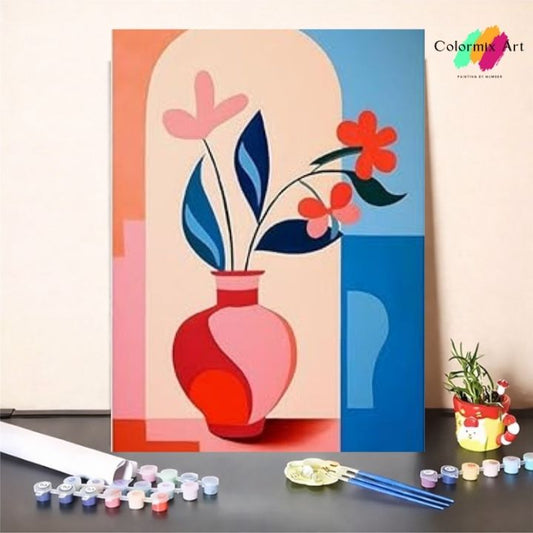 Abstract red flowers in red vase