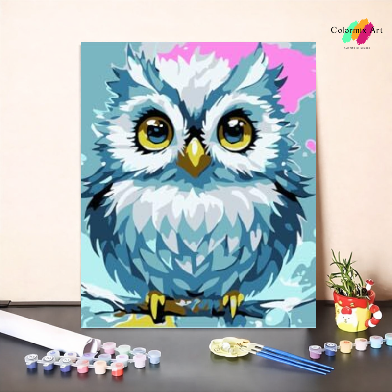 blue and white owl