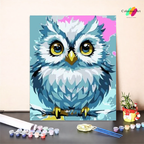 blue and white owl