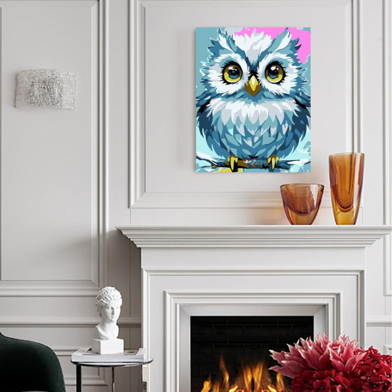 blue and white owl