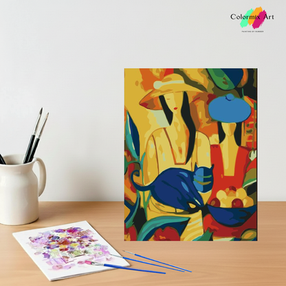 Women with a blue cat